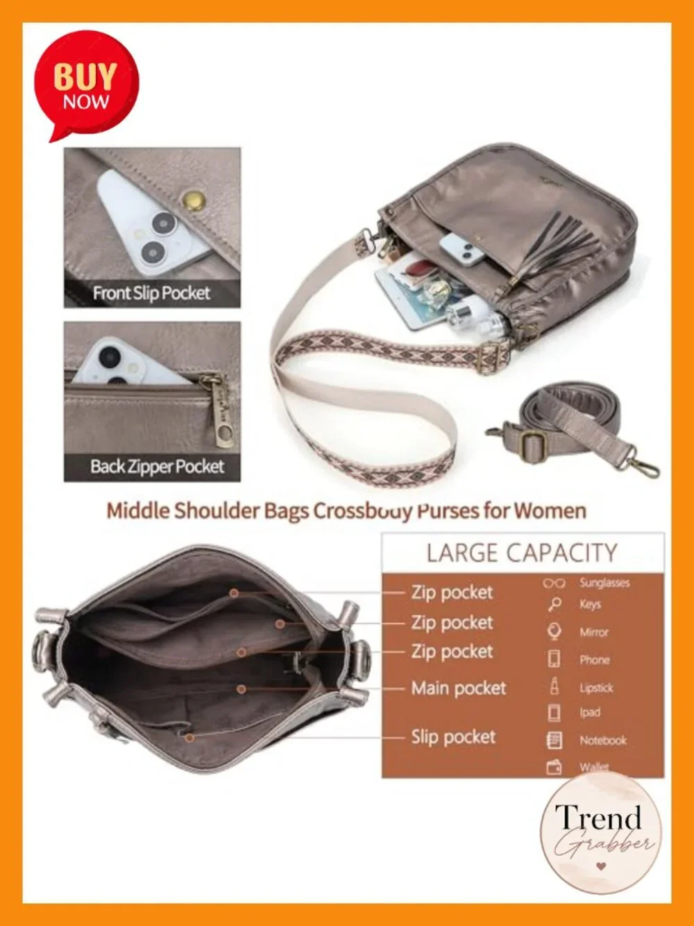 Trendy Vegan Leather Hobo Crossbody Bag with Tassel & Guitar Strap